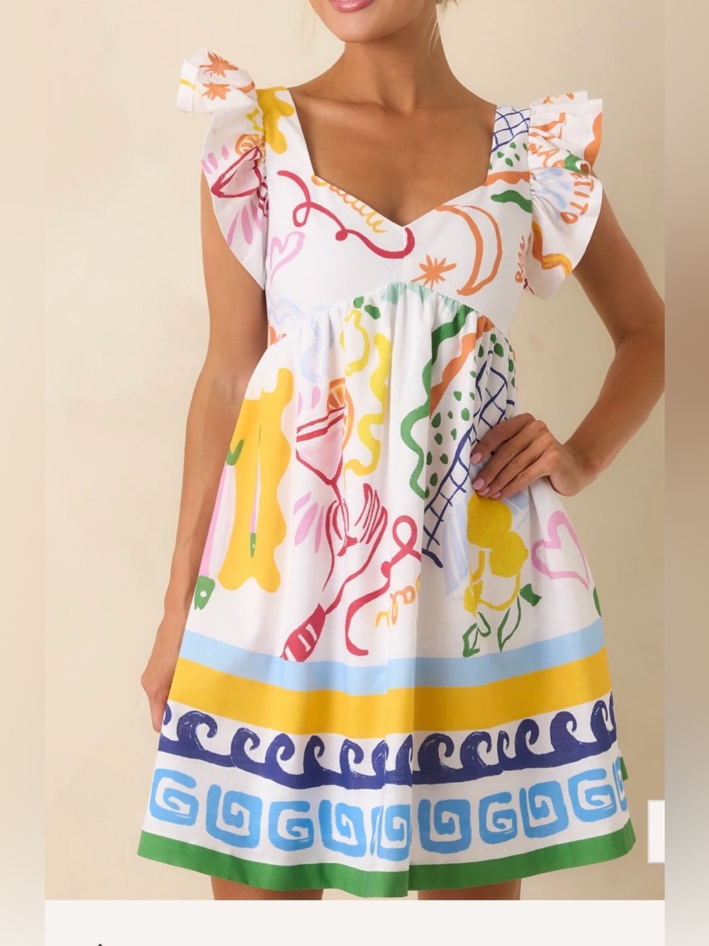 Prosperina Alaina Vivid Print Ruffle Sleeve Mini Dress Sz XS NWT Ret $168